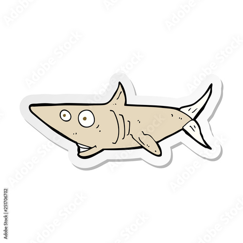 sticker of a cartoon happy shark