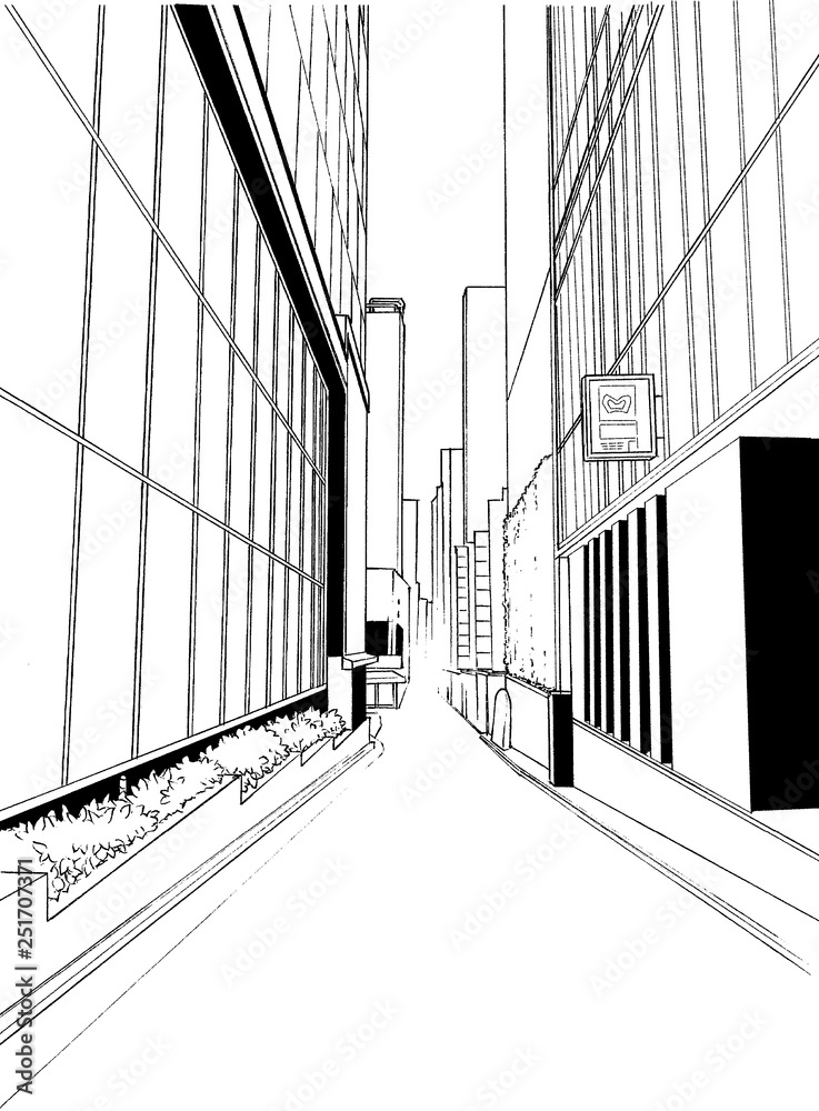 漫画風ペン画イラスト 繁華街 Stock イラスト Adobe Stock