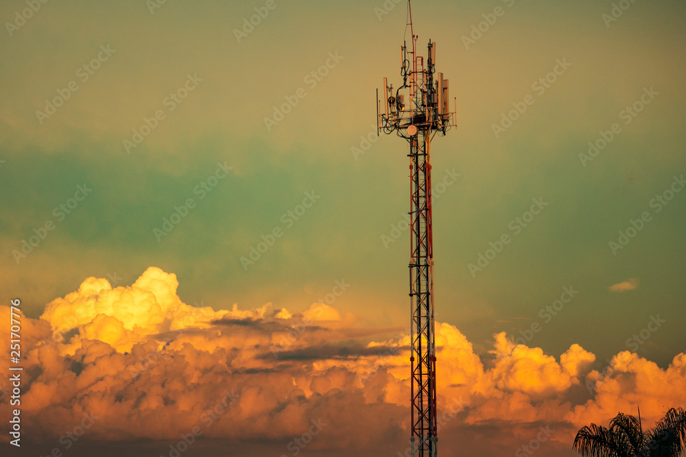 telecommunications tower at sunset
