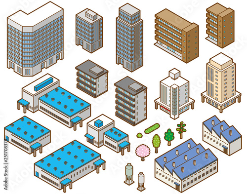 いろいろな建物の立体イラスト