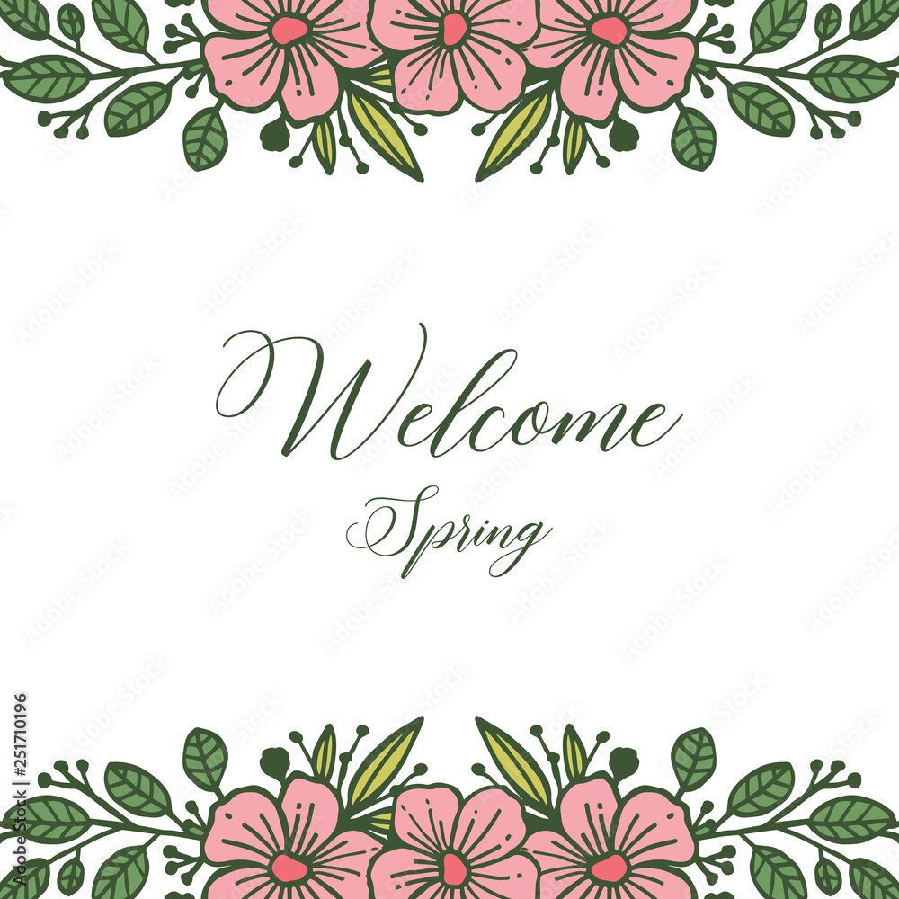 Vector illustration welcome lettering with floral frame hand drawn