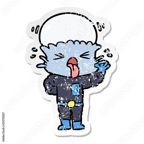 distressed sticker of a disgusted cartoon alien