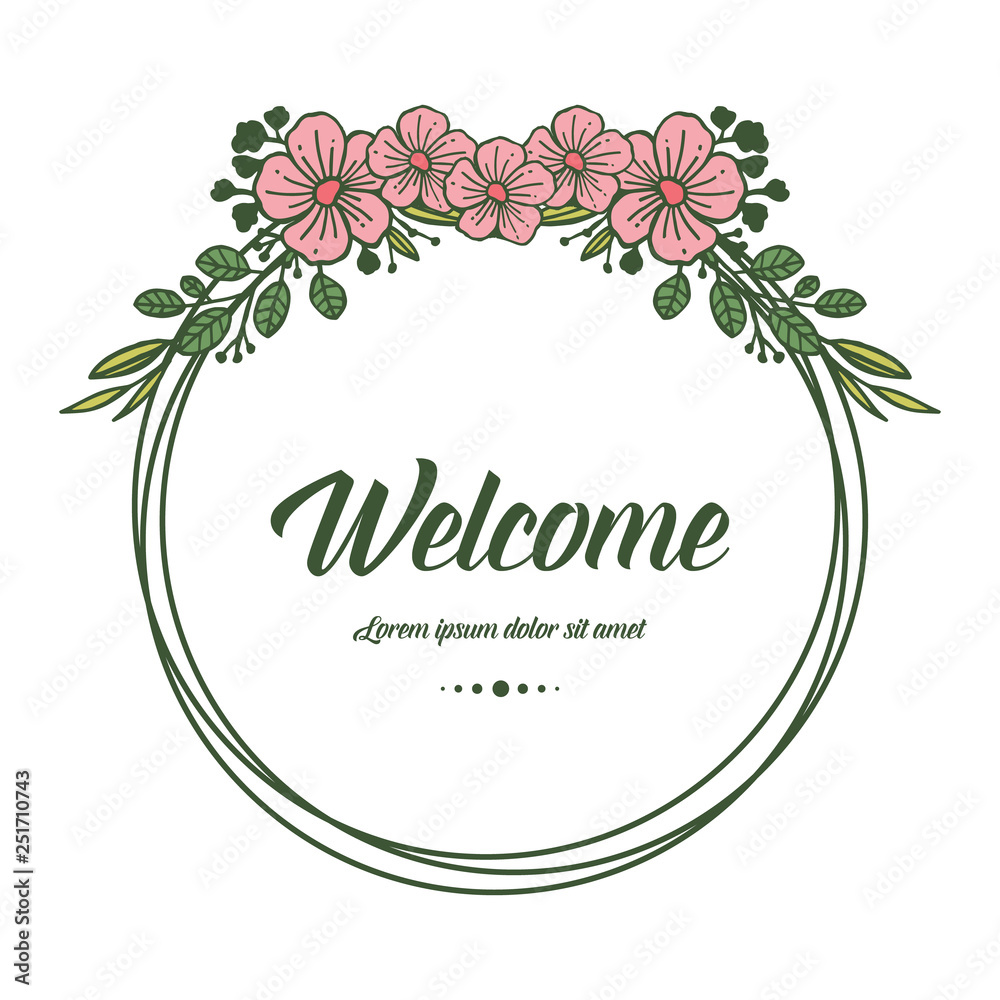 Vector illustration welcome greeting card with pink flower frame bloom hand drawn Vector illustration welcome greeting card with pink flower frame bloom hand drawn