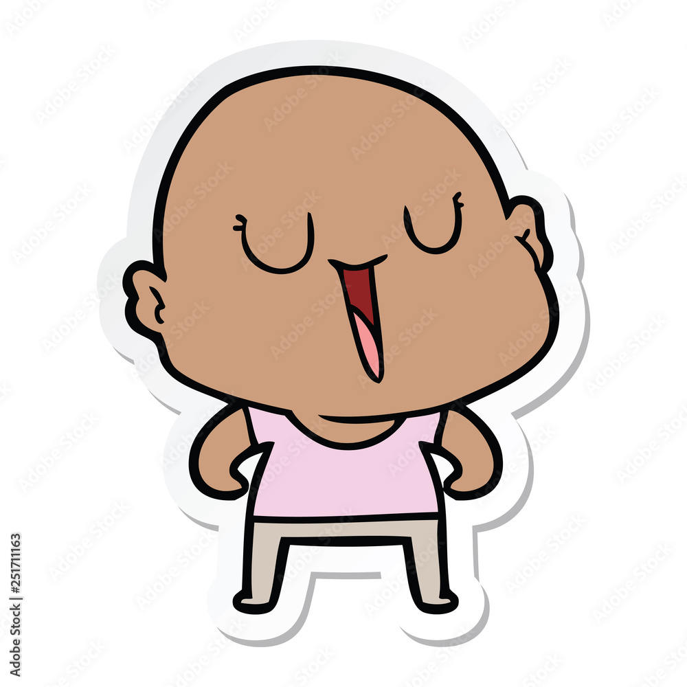 sticker of a happy cartoon bald man sticker of a happy cartoon bald man