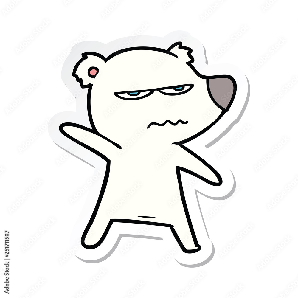 sticker of a angry bear polar cartoon pointing sticker of a angry bear polar cartoon pointing