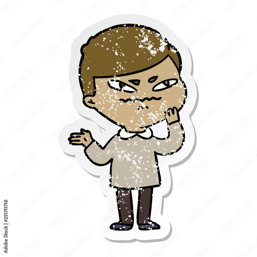 distressed sticker of a cartoon angry man distressed sticker of a cartoon angry man