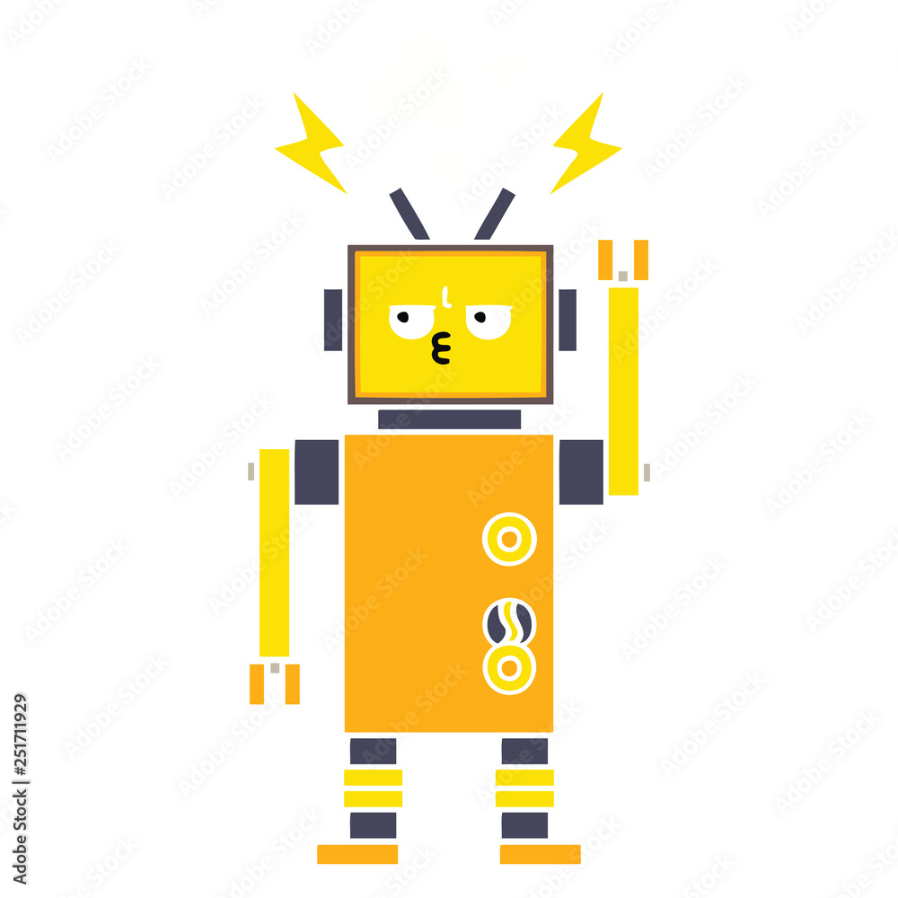 Fototapeta premium flat color retro cartoon malfunctioning robot