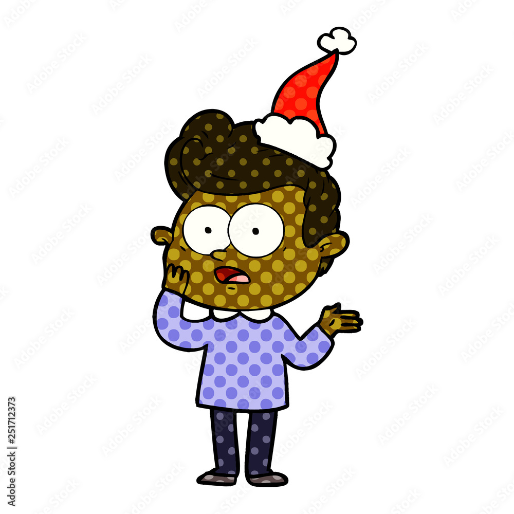 comic book style illustration of a staring man wearing santa hat comic book style illustration of a staring man wearing santa hat