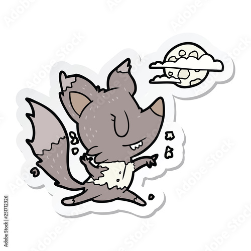 sticker of a cartoon werewolf changing in moonlight