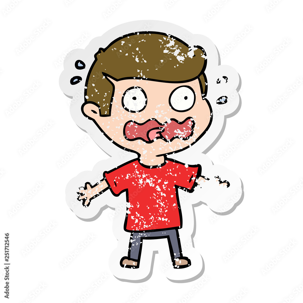 distressed sticker of a cartoon man totally stressed out distressed sticker of a cartoon man totally stressed out