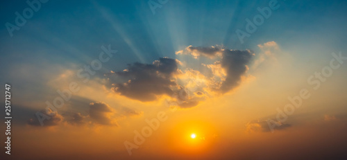 Sunrise in the sky with blue and orange natural background. © ParinPIX