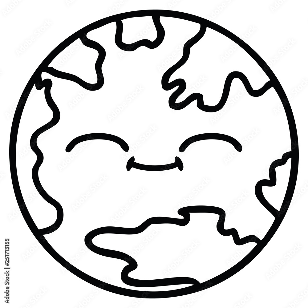 line drawing cartoon planet earth Stock Vector | Adobe Stock