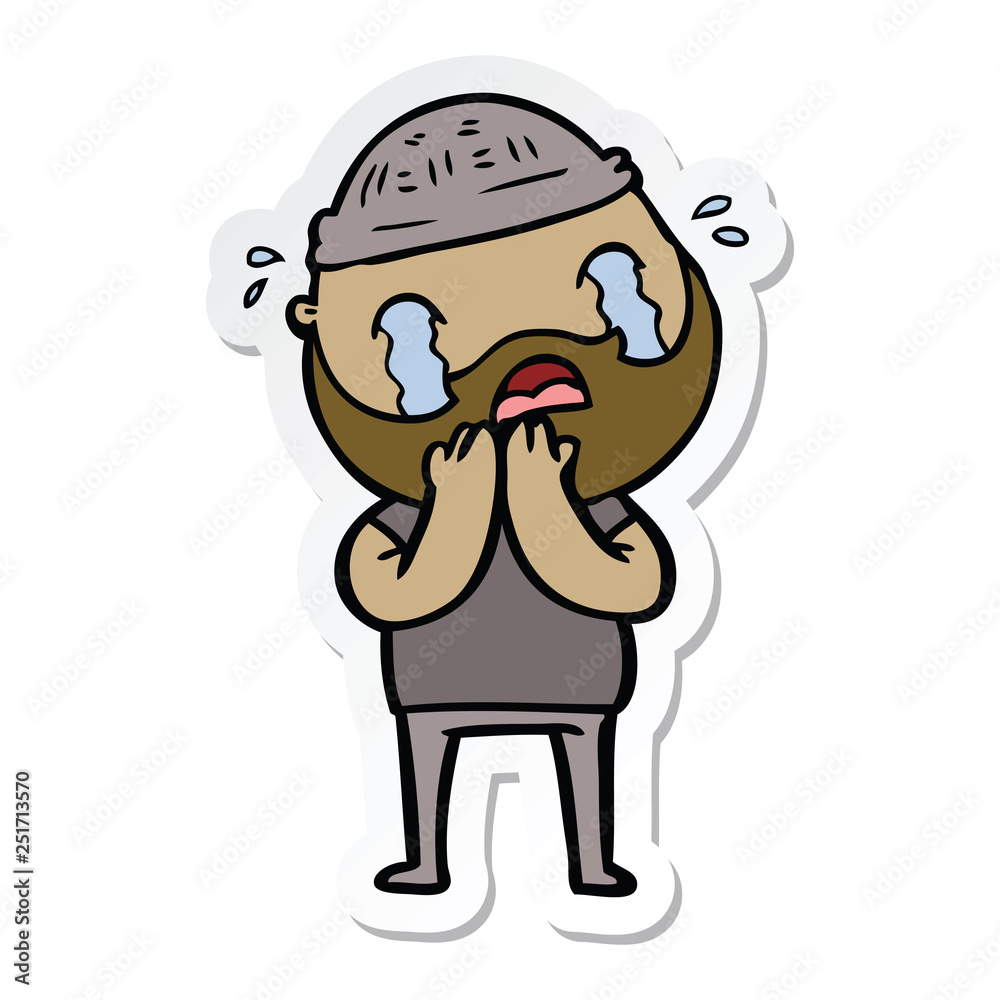 sticker of a cartoon bearded man crying sticker of a cartoon bearded man crying