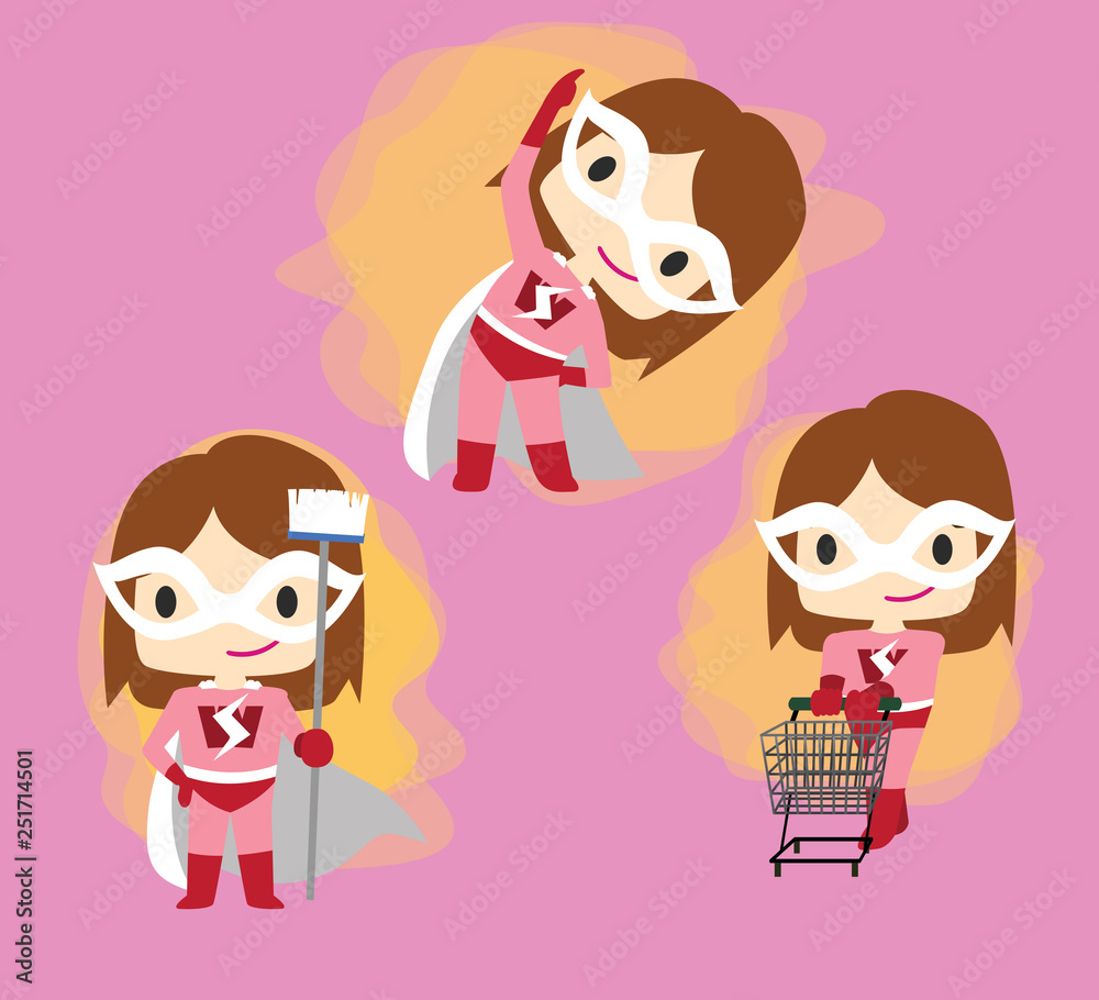 Woman Character Cute Cartoon Superhero Shopping Vector Woman Character Cute Cartoon Superhero Shopping Vector