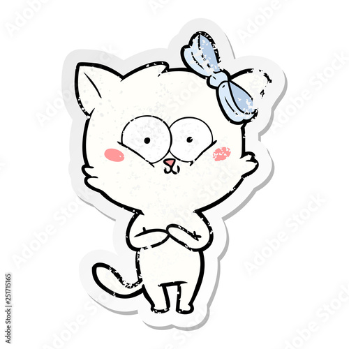 distressed sticker of a cartoon cat