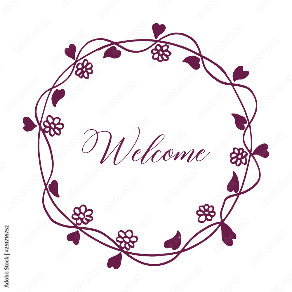 Vector illustration welcome lettering with rose red flower frame hand drawn