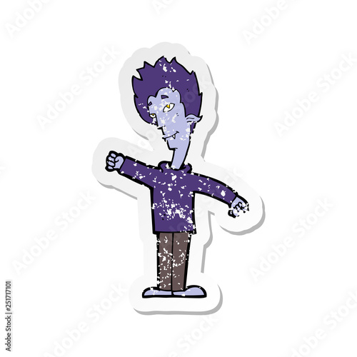 retro distressed sticker of a cartoon vampire man