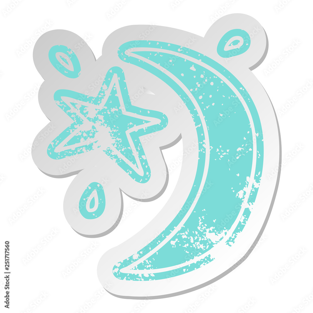 distressed old sticker of the moon and a star distressed old sticker of the moon and a star