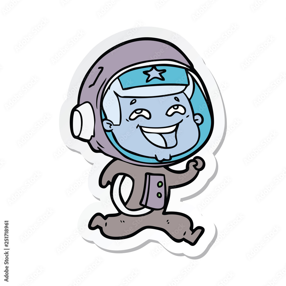 sticker of a cartoon laughing astronaut