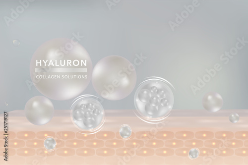 Hyaluronic acid skin solutions ad, white collagen serum drop with cosmetic advertising background ready to use, vector illustration.