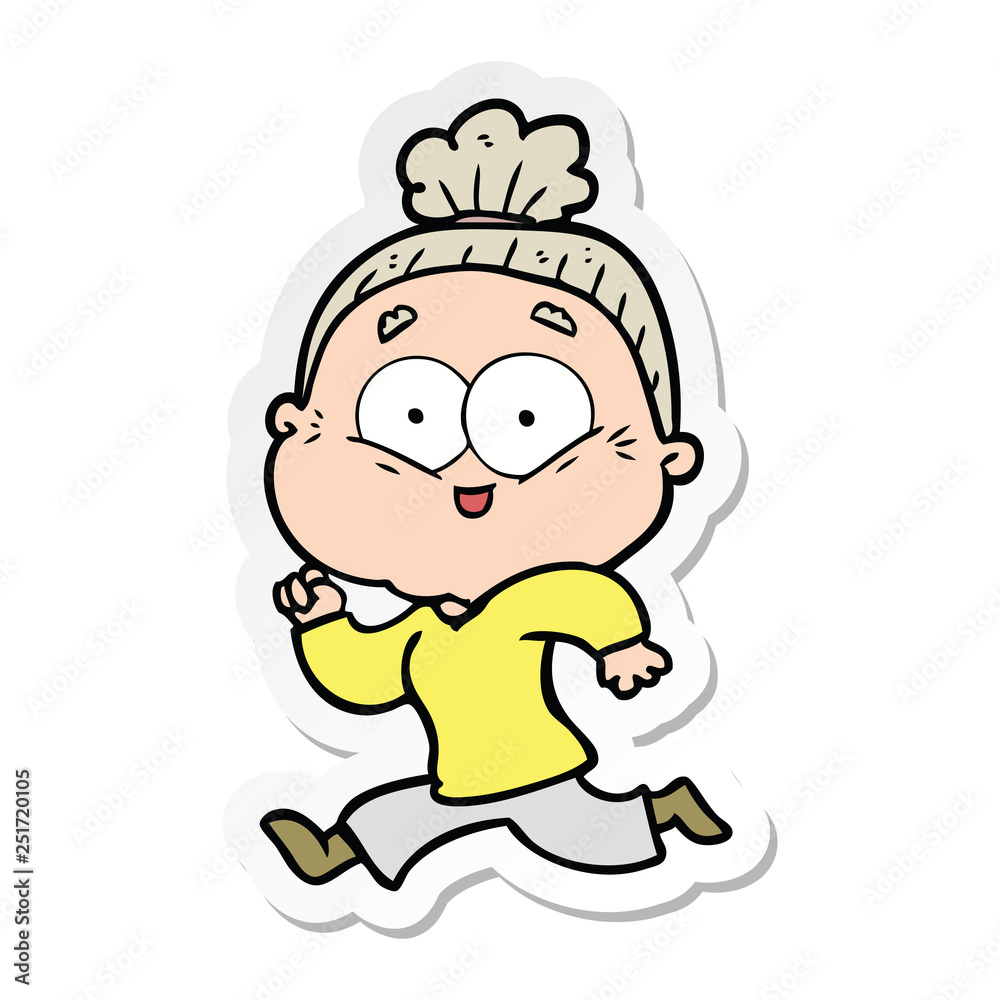 sticker of a cartoon happy old woman