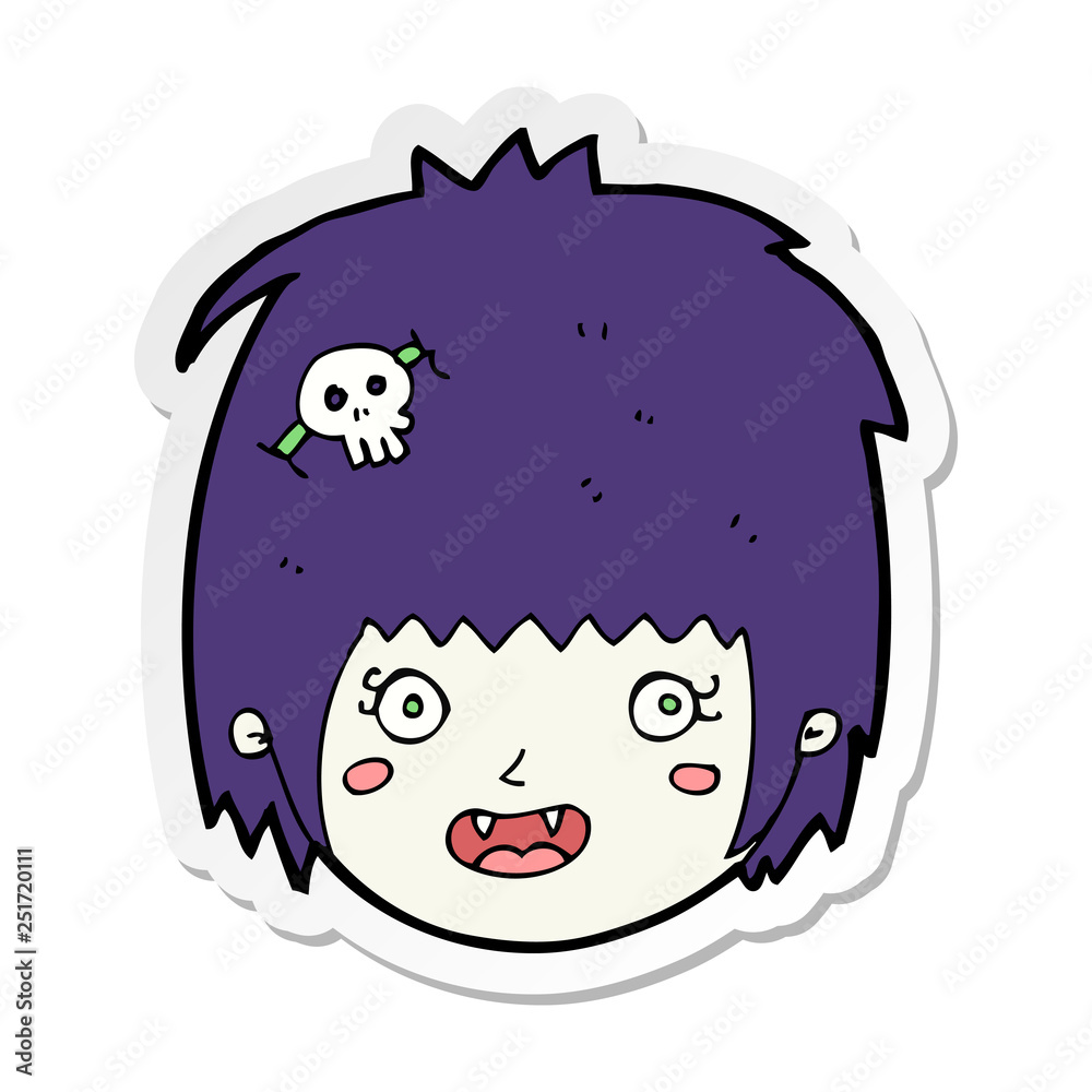 sticker of a cartoon happy vampire girl face