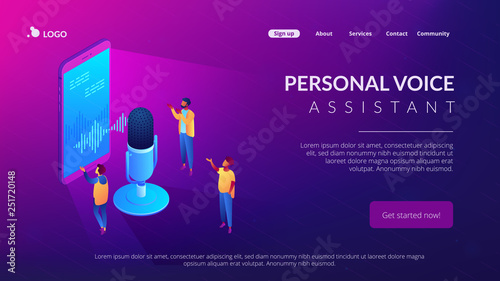 Personal voice assistant isometric 3D landing page.