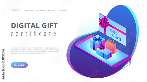 Digital gift card isometric 3D landing page.
