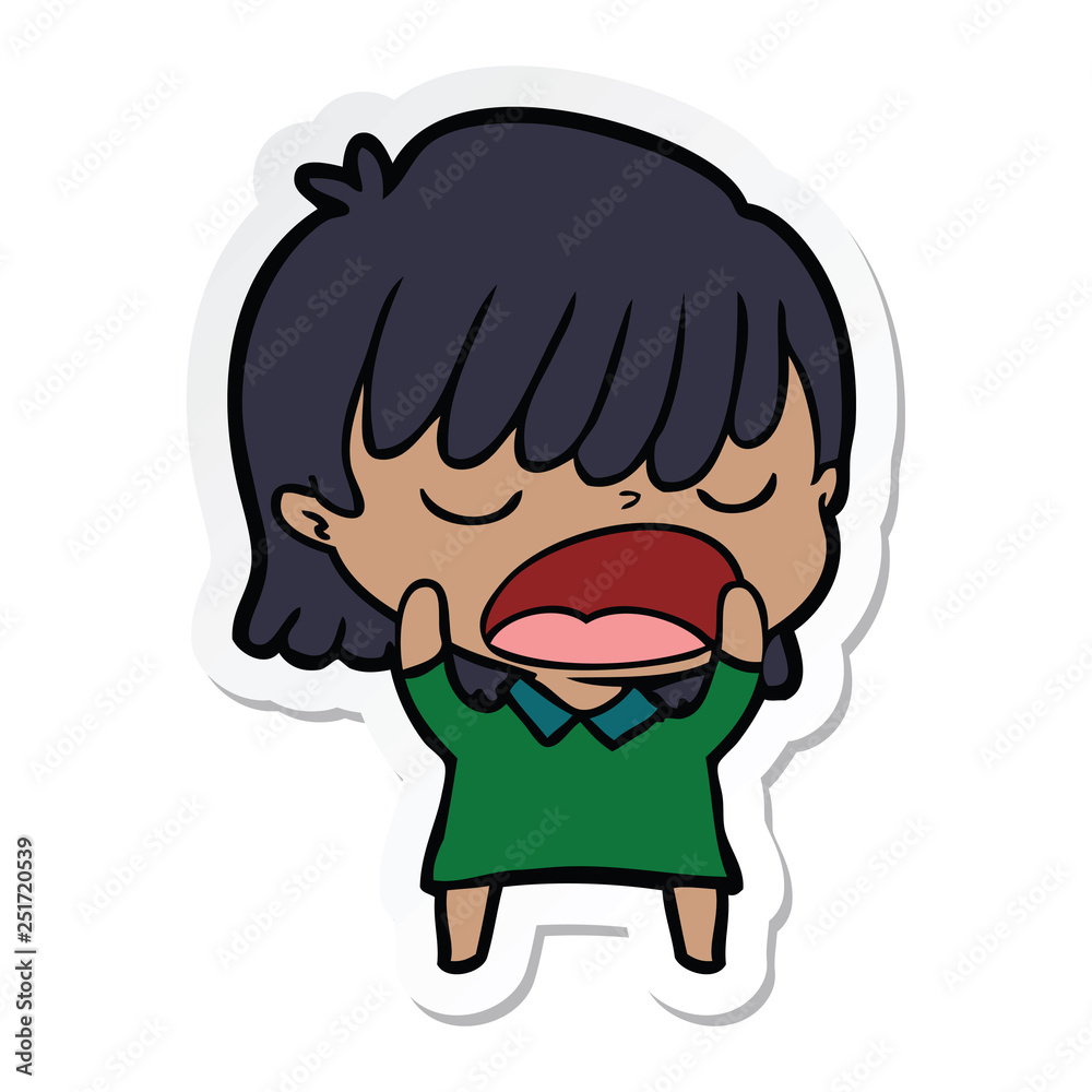 Obraz premium sticker of a cartoon woman talking loudly