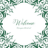 Vector illustration green leaf flower frame design for greeting card welcome hand drawn