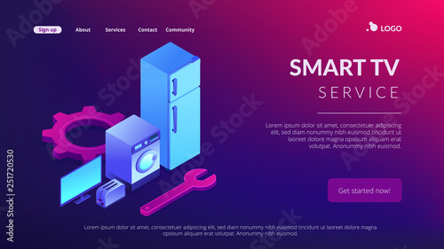 Repair of household appliances concept isometric 3D landing page.