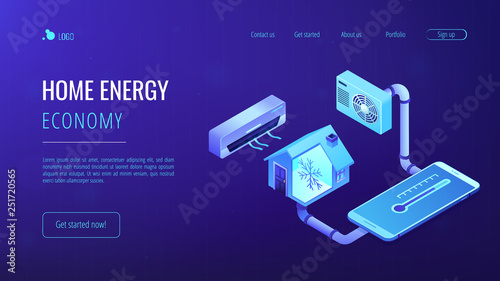 Air conditioning concept isometric 3D landing page.