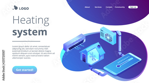 Air conditioning concept isometric 3D landing page.