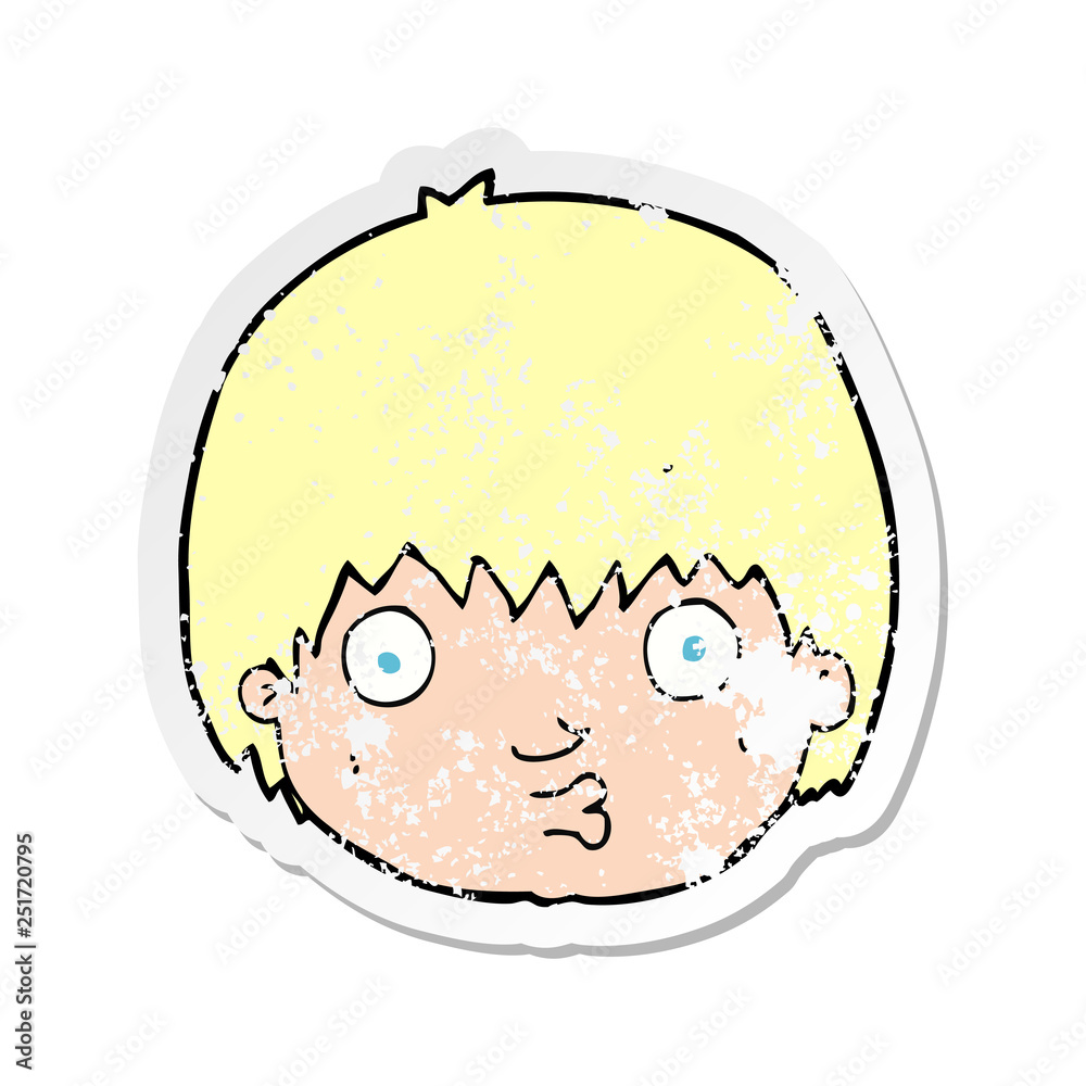 retro distressed sticker of a cartoon curious boy retro distressed sticker of a cartoon curious boy