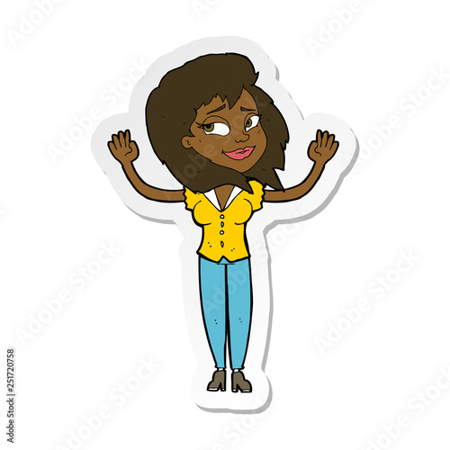 sticker of a cartoon woman giving up