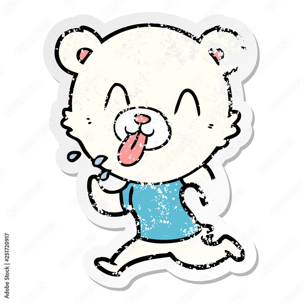 distressed sticker of a rude cartoon polar bear sticking out tongue distressed sticker of a rude cartoon polar bear sticking out tongue