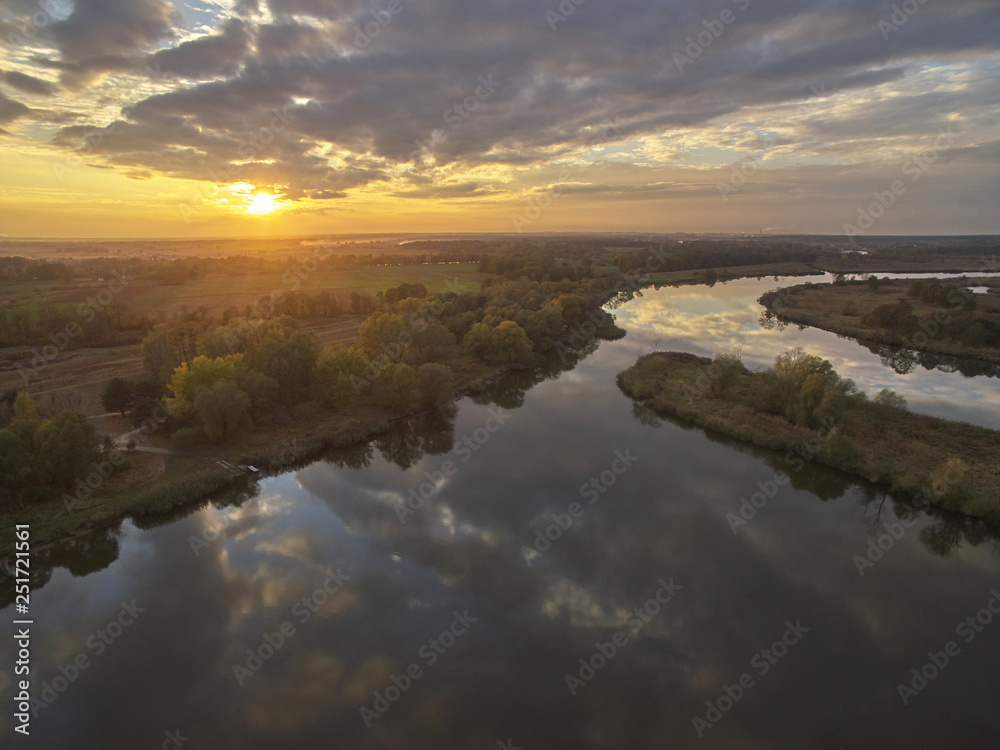 River from the drone at sunset