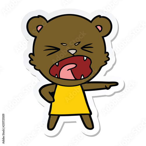 sticker of a angry cartoon bear in dress shouting