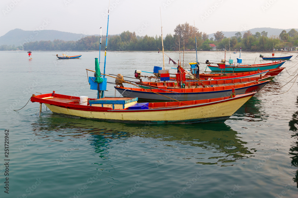 Fishing boats moored at dock Fisherman way of life in Thailand Fishing boats moored at dock Fisherman way of life in Thailand