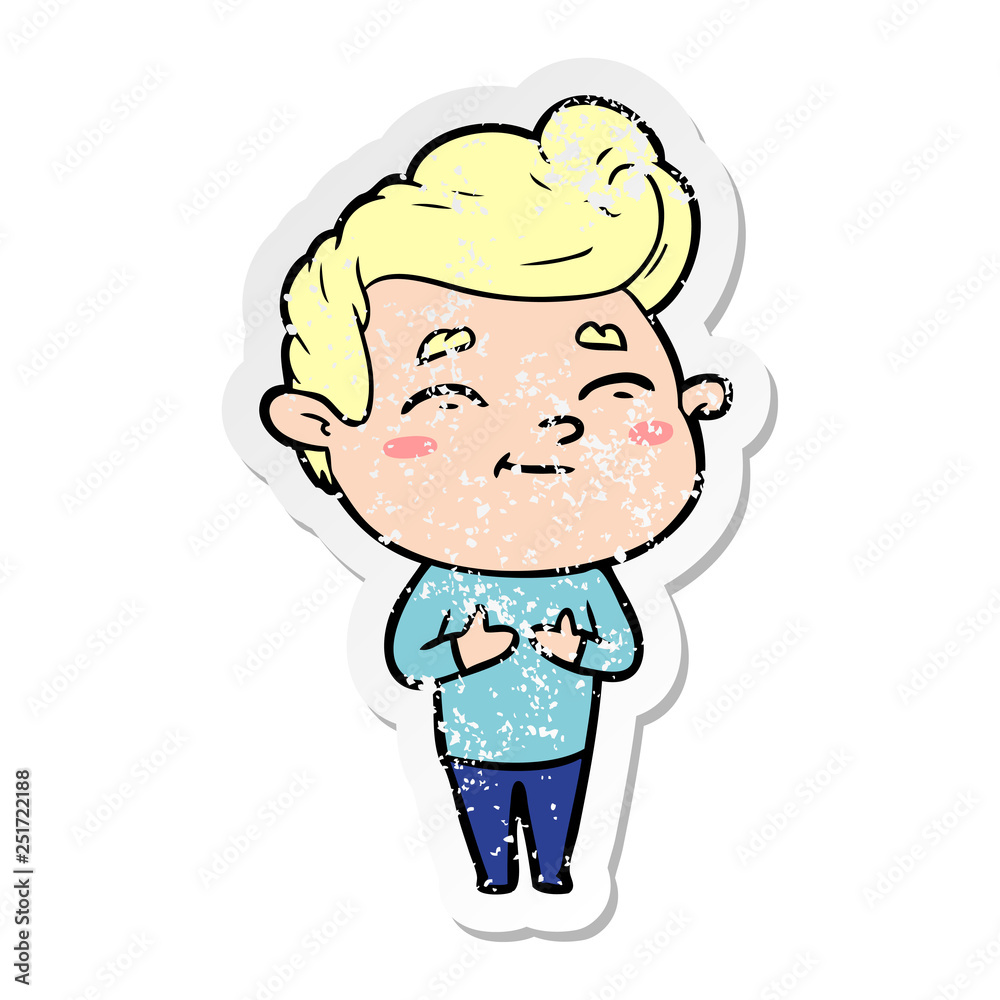 distressed sticker of a happy cartoon man