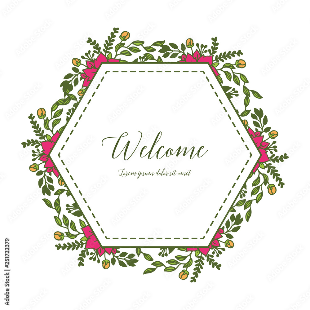 Obraz premium Vector illustration floral frame design white background for greeting card welcome hand drawn