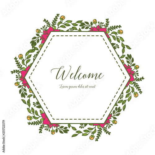 Vector illustration floral frame design white background for greeting card welcome hand drawn