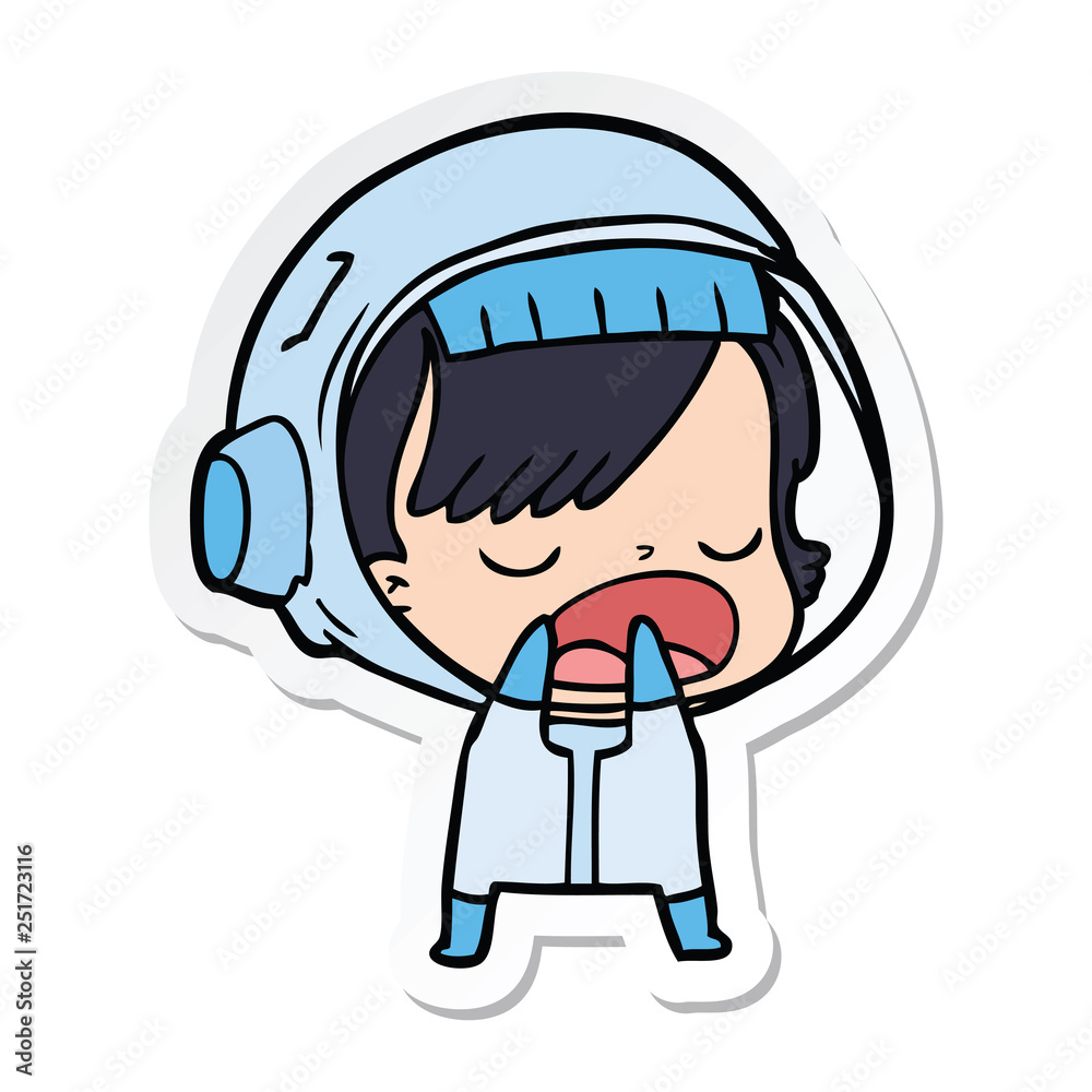 sticker of a cartoon astronaut woman explaining sticker of a cartoon astronaut woman explaining