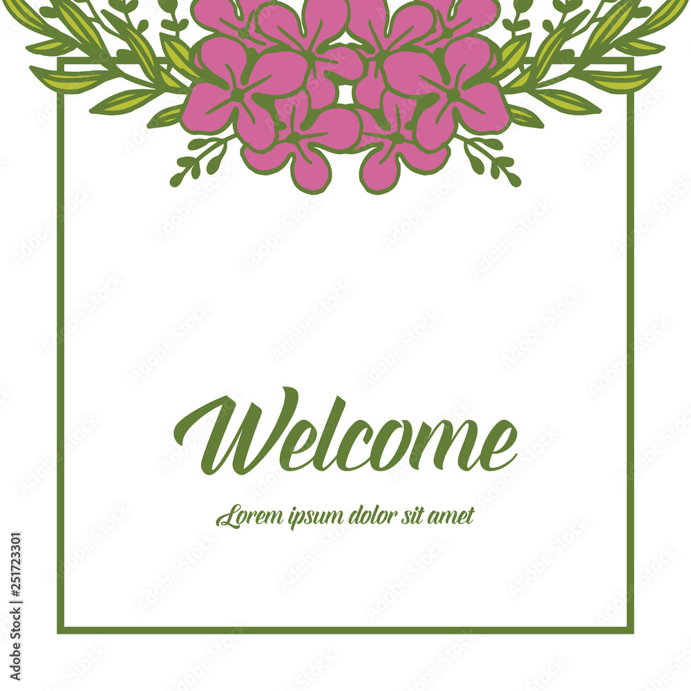 Vector illustation welcome card with series of beautiful pink flower frames hand drawn