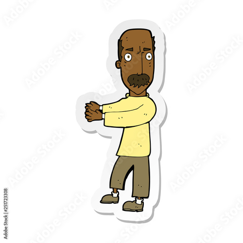 sticker of a cartoon balding man explaining