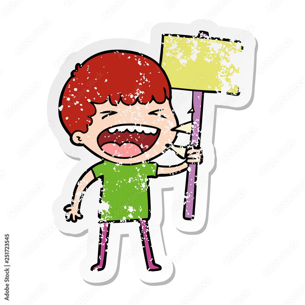 distressed sticker of a cartoon laughing man distressed sticker of a cartoon laughing man