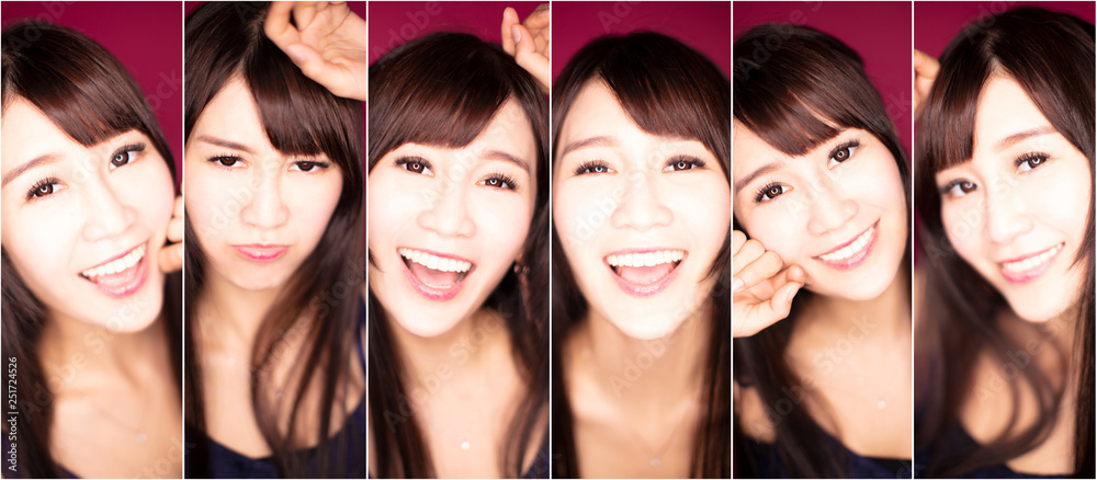 Obraz premium collage with different emotions in same young woman