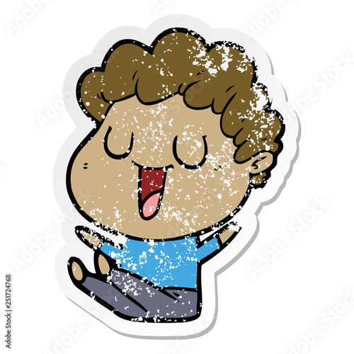 distressed sticker of a laughing cartoon man