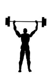 Silhouette of a man with a barbell in his hands on a white background