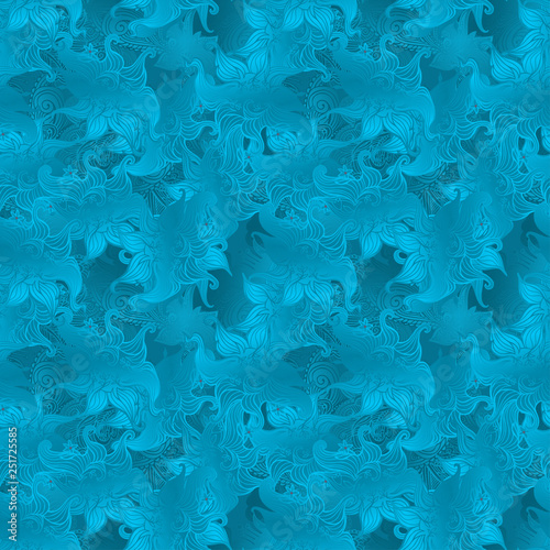 Abstract modern blue wavy seamless pattern background wallpaper with gold tiled 3d elements. Vector surface golden texture for fabric, textile